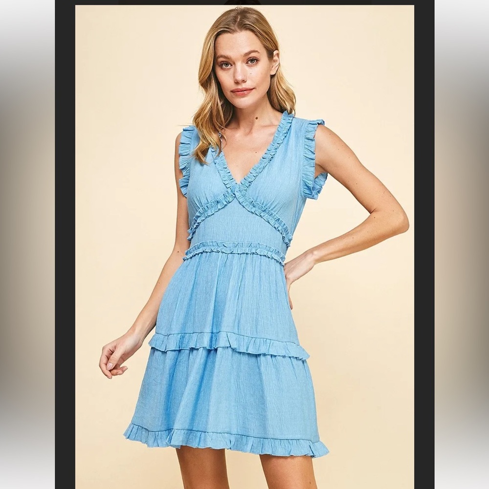 Blue Ruffle Mini Dress